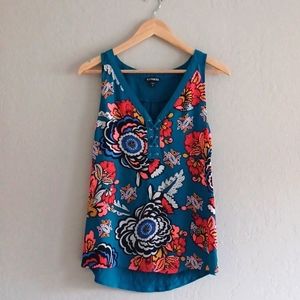 Express Floral Sleeveless Blouse Blue orange  Size Medium